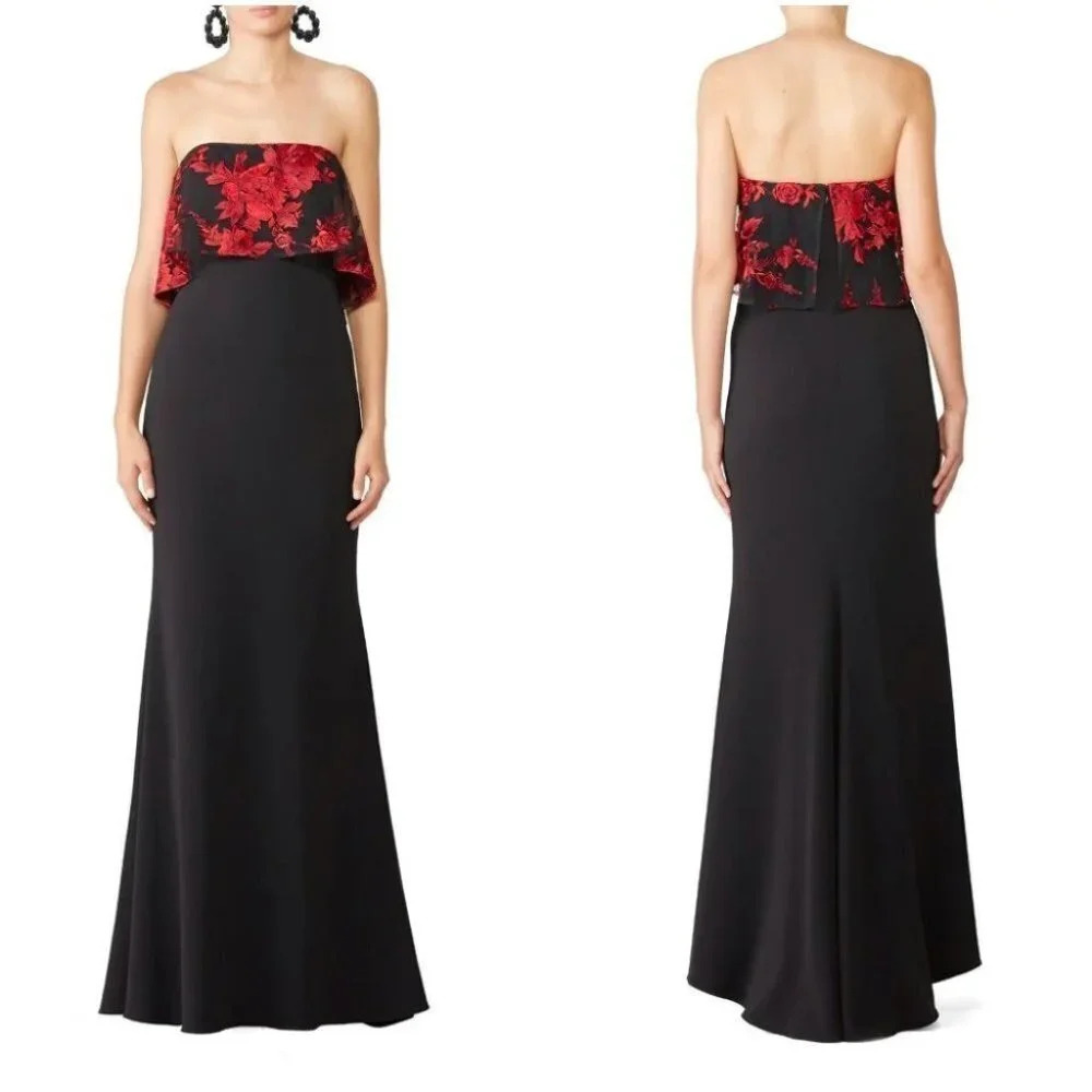 Badgley Mischka Black Floral Popover Formal Gown $890